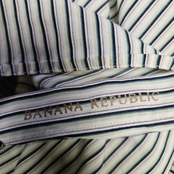 VTG Banana Republic Mens Large Green Striped Long Sleeve Button Down Shirt - Picture 4 of 8